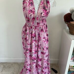 Floral Pink Maxi Dress with Smocked Waist